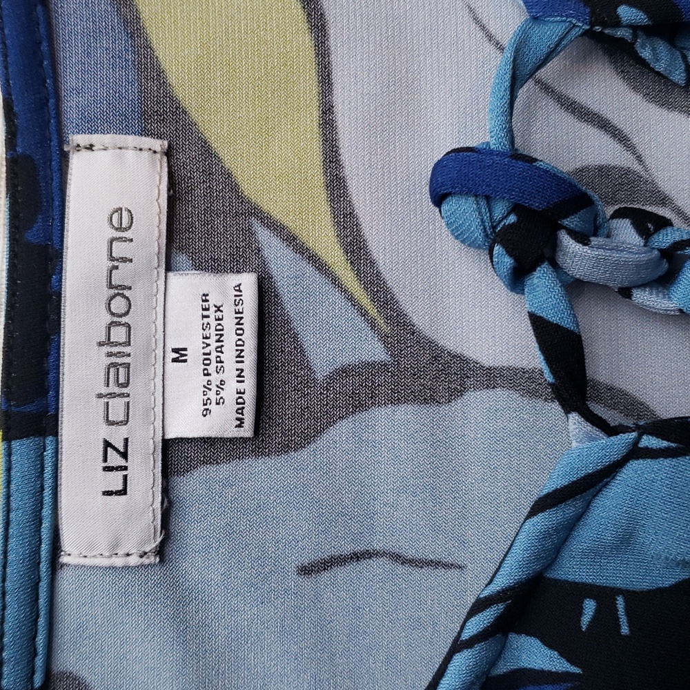 Liz Claiborne Blue and Yellow Leaf Print Sleeveless Top Size M - Picture 7 of 12